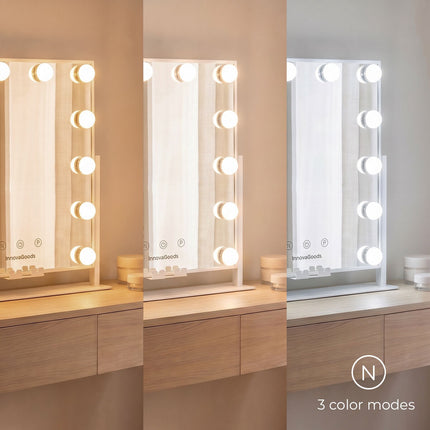 InnovaGoods Glarisse Tilting Hollywood Vanity Mirror, 12 LED Bulbs, Phone Holder
