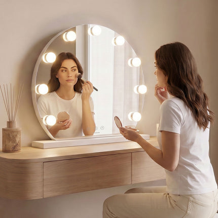 InnovaGoods Gloette Round Hollywood Vanity Mirror, 9 LED Bulbs, White