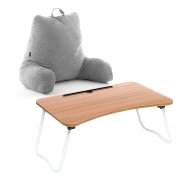 InnovaGoods Side Table and Armrest Reading Pillow Set, Foldable, Tablet Groove
