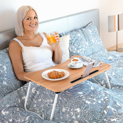 InnovaGoods Side Table and Armrest Reading Pillow Set, Foldable, Tablet Groove