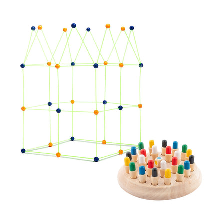 InnovaGoods Wooden Memory Chess and Fort Building Kit, Kids 3+, Glow in Dark