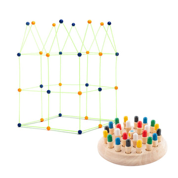 InnovaGoods Wooden Memory Chess and Fort Building Kit, Kids 3+, Glow in Dark