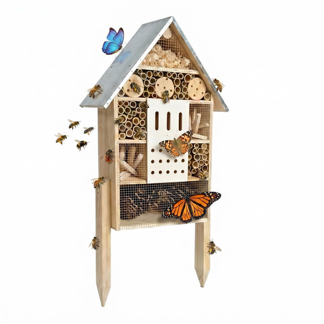 Insect Hotel With Stand – Weatherproof Metal Roof