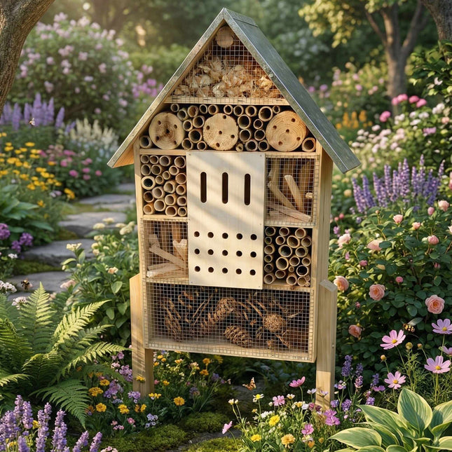 Insect Hotel With Stand – Weatherproof Metal Roof