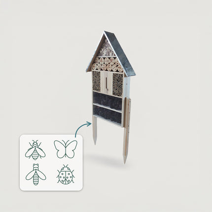 Insect Hotel With Stand – Weatherproof Metal Roof