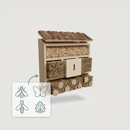 Insect Hotel, Wooden Butterfly & Bee Shelter