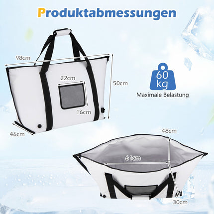 Insulated Fishing Cooler Bag, 98cm Waterproof PVC, Drain Valve