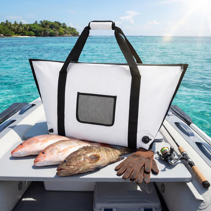 Insulated Fishing Cooler Bag, 98cm Waterproof PVC, Drain Valve