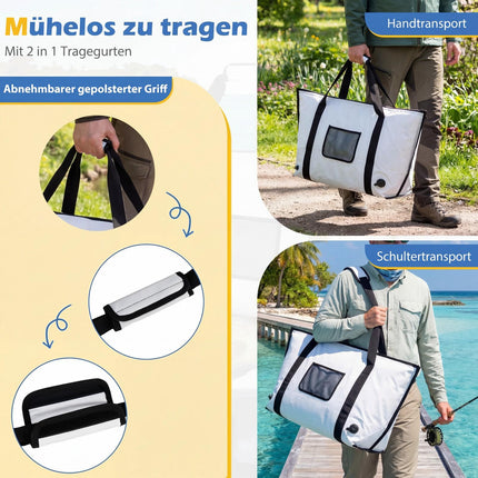 Insulated Fishing Cooler Bag, 98cm Waterproof PVC, Drain Valve