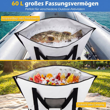Insulated Fishing Cooler Bag, 98cm Waterproof PVC, Drain Valve
