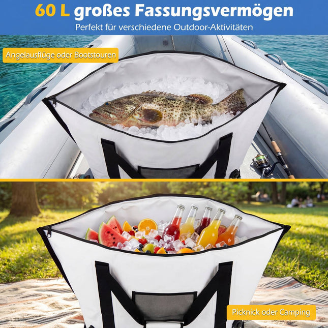Insulated Fishing Cooler Bag, 98cm Waterproof PVC, Drain Valve