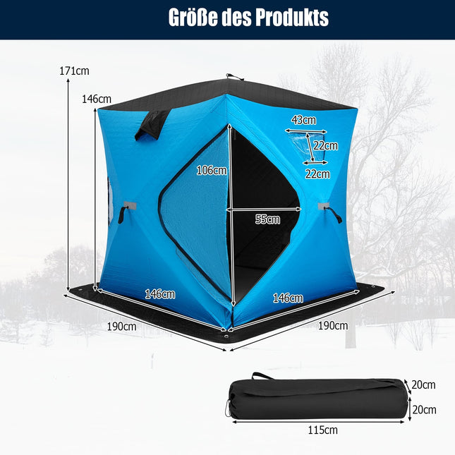 Insulated Pop-Up Ice Fishing Tent, 2-Person, Blue