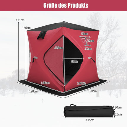 Insulated Pop-Up Ice Fishing Tent, 2-Person, Red