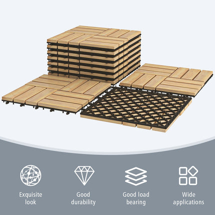 Interlocking Acacia Wood Deck Tiles, 12x12, 10-Pack