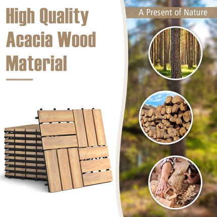 Interlocking Acacia Wood Deck Tiles, 12x12, 10-Pack