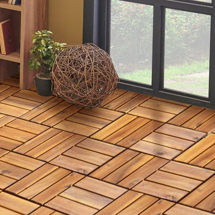Interlocking Acacia Wood Deck Tiles, 27 Pack, 24,300 cm² Coverage