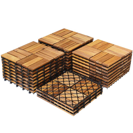 Interlocking Acacia Wood Deck Tiles, 27 Pack, 24,300 cm² Coverage