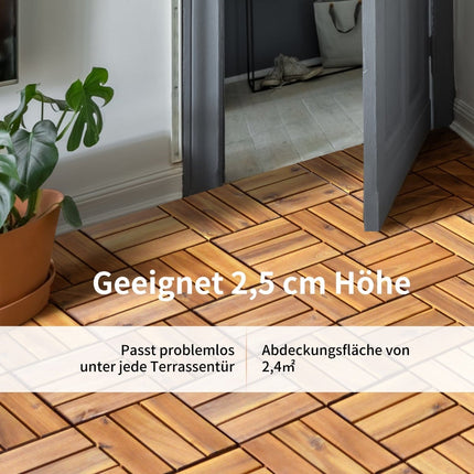 Interlocking Acacia Wood Deck Tiles, 27 Pack, 24,300 cm² Coverage