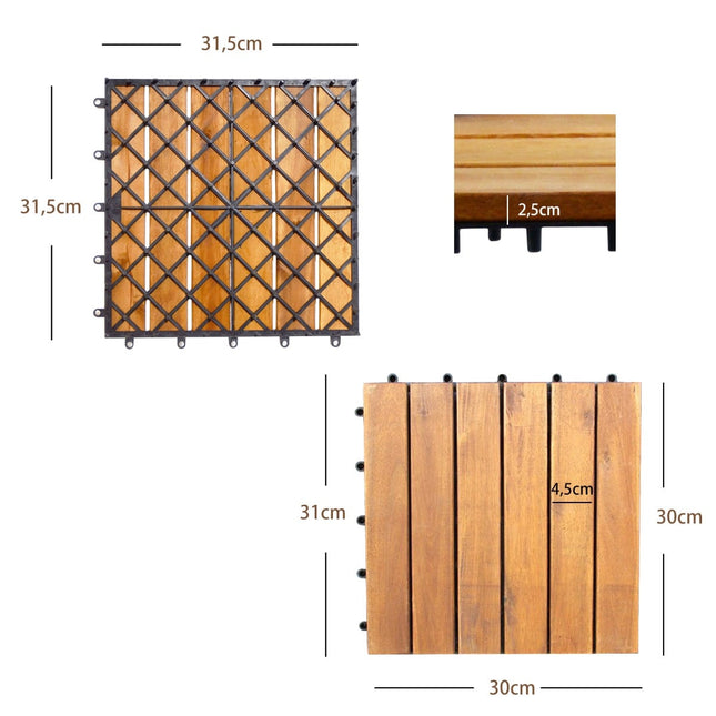 Interlocking Acacia Wood Deck Tiles, 27 Pack, Indoor/Outdoor
