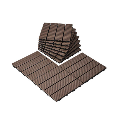 Interlocking Deck Tiles, 27 Pack, 11.8 x 11.8 in, WPC, Dark Brown
