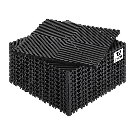 Interlocking Drainage Floor Tiles, 12x12 in, 12-Pack
