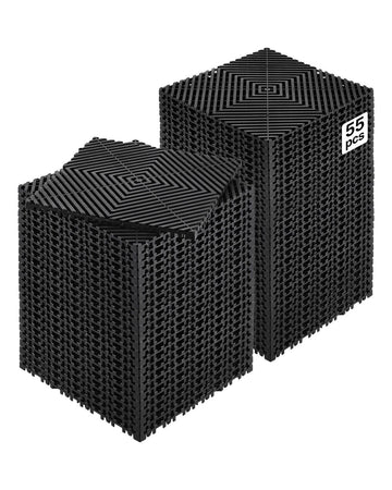 Interlocking Drainage Mat Tiles, 55 Pcs, 12 x 12 in, Non-Slip PP, Black