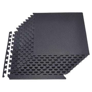 Interlocking Gym Floor Mats Set, 12 Tiles, 14mm Black