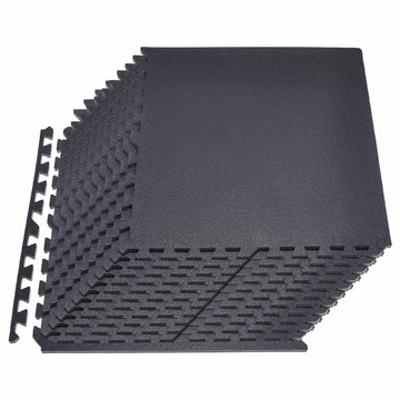 Interlocking Gym Floor Mats Set, 24 PCS, 14 mm, Black