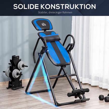 Folding inversion bench with wheels, adjustable cushion