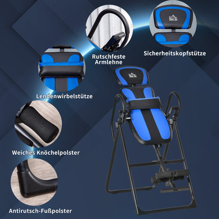 Folding inversion bench with wheels, adjustable cushion