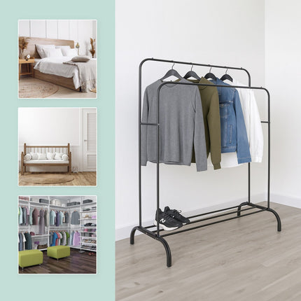 Iron Coat Rack with 2 Bars and Shelf