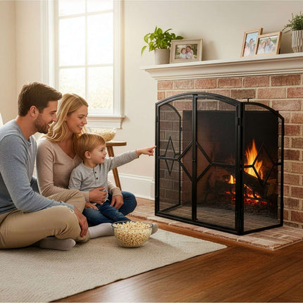 Iron Fireplace Screen, 3-Piece with Door