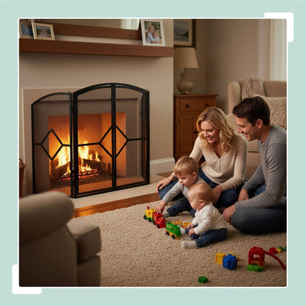 Iron Fireplace Screen, 3-Piece with Door