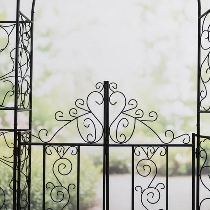 Iron Rose Arch with Gate, Black, 230x130x38 cm
