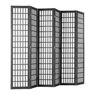 Japanese 6-Panel Folding Room Divider Privacy Screen, Black