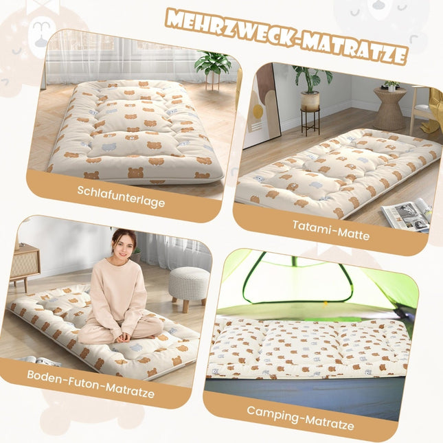Japanese Futon Mattress, 90x200 cm, Washable Cover, Brown