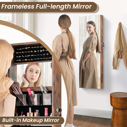Jewelry Armoire, 110 cm Full-Length Mirror, Lockable