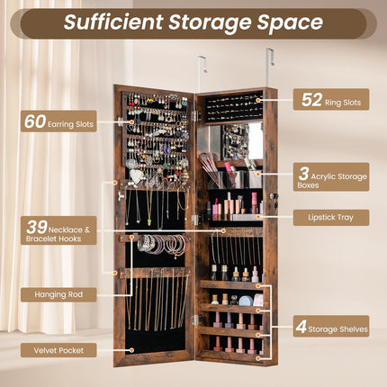 Jewelry Armoire, 110 cm Full-Length Mirror, Lockable