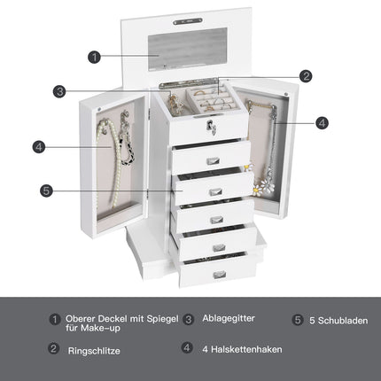 Jewelery cabinet with drawers, white, 25x14x34.5cm