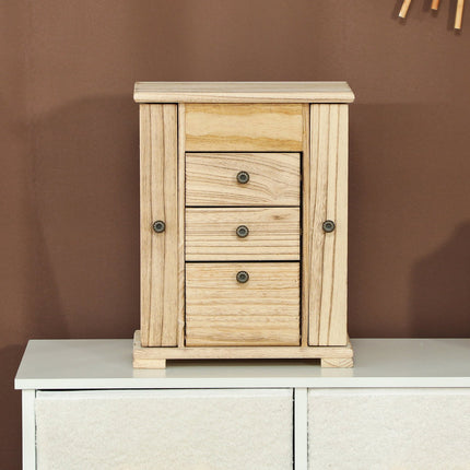 Jewelry Box with Mirror, 4-Tier, Brown Paulownia Wood