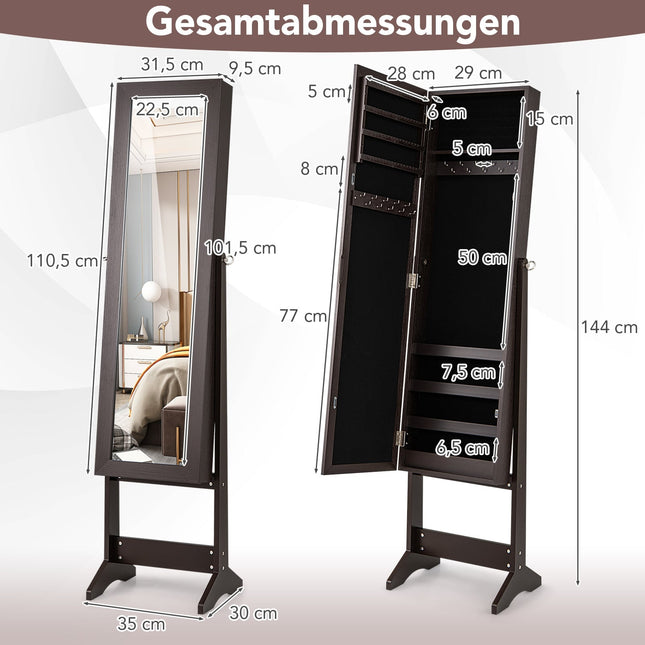 Jewelry Cabinet with Full-Length Mirror, Adjustable Tilt