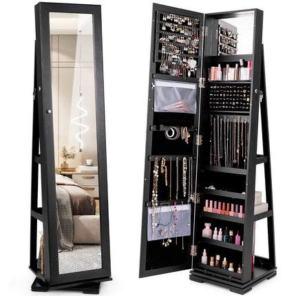 Jewelry Cabinet with Full-Length Mirror, Black, Lockable