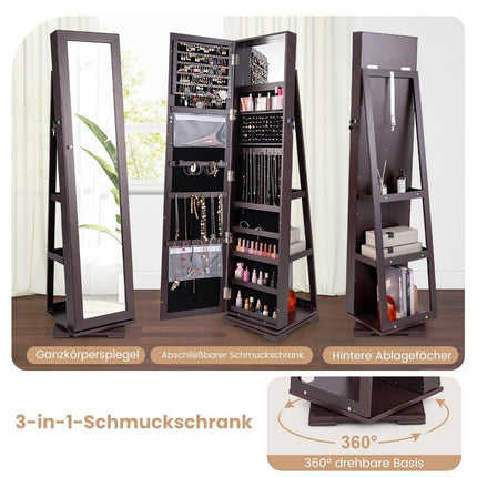 Jewelry Cabinet with Full Length Mirror & Built-in Makeup Mirror Coffee Mirror Cabinet