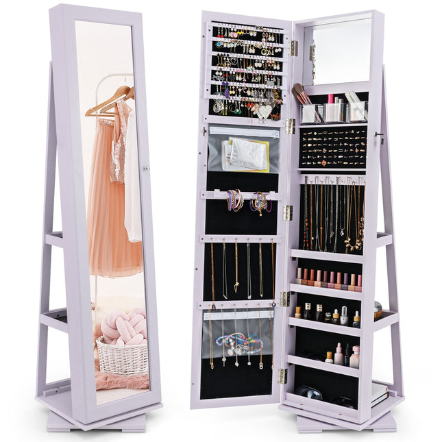 Jewelry Cabinet with Full-Length Mirror, Rotating Base