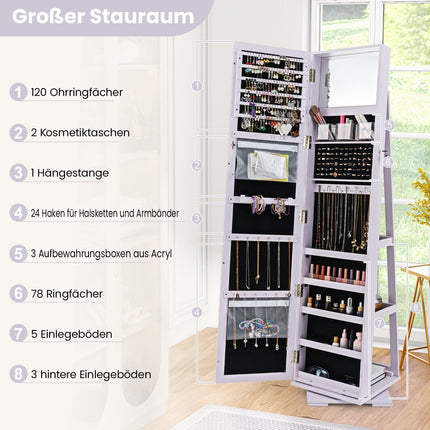 Jewelry Cabinet with Full-Length Mirror, Rotating Base