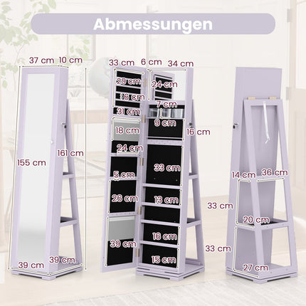 Jewelry Cabinet with Full-Length Mirror, Rotating Base