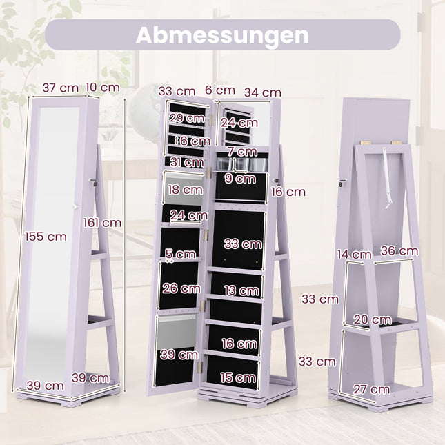 Jewelry Cabinet with Full-Length Mirror, Rotating Base