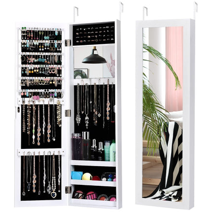 Jewelry Cabinet with Full-Length Mirror, White, 31.5x8.5x110 cm