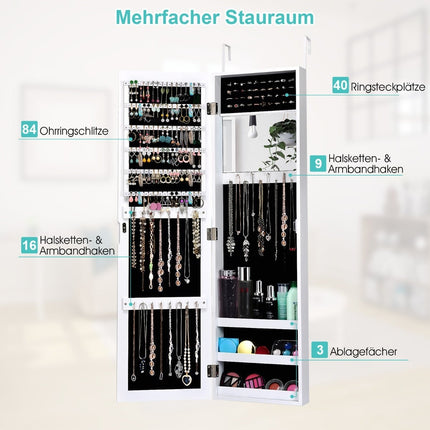 Jewelry Cabinet with Full-Length Mirror, White, 31.5x8.5x110 cm