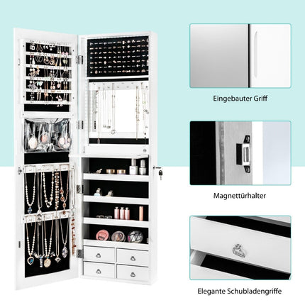 Jewelry Cabinet with LED, Full-Length Mirror, White